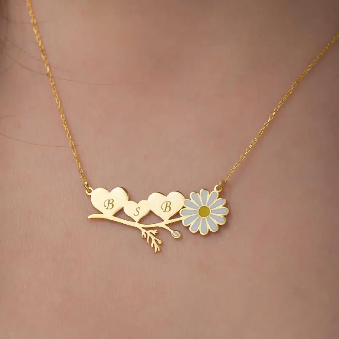 Supertrend ​gümüş Gold Kişiye Özel Kalpli Papatya Kolye