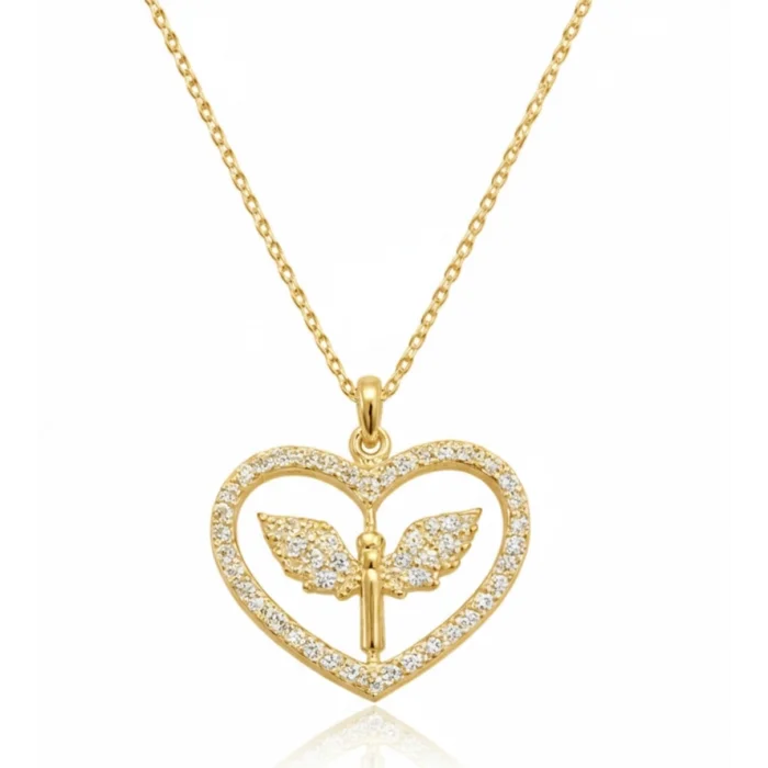 Supertrend Gümüş Gold Mikail Meleği Figürlü Kalp Kadın Kolye