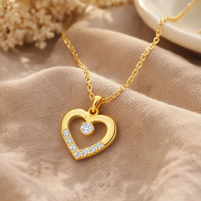 Supertrend Gümüş Gold Minik Kalpli Tektaş Kadın Kolye