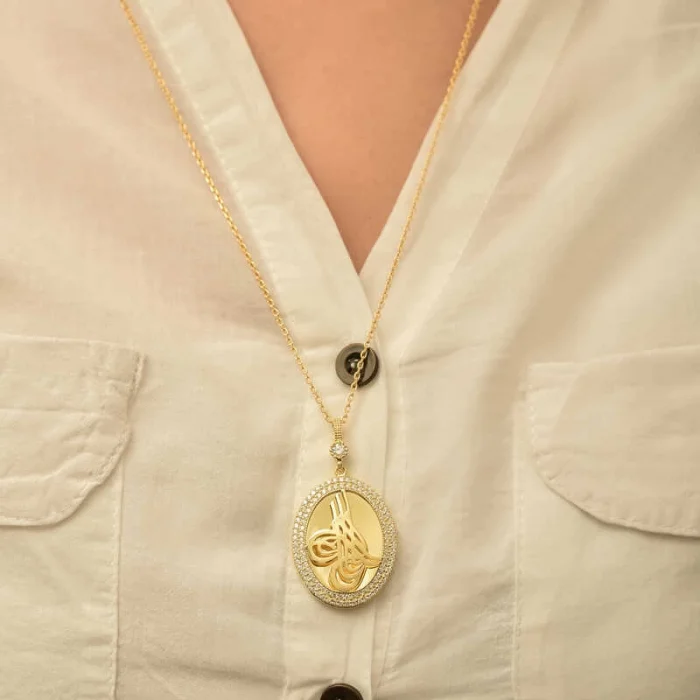 Supertrend Gümüş Gold Tuğralı Oval Bayan Kolye