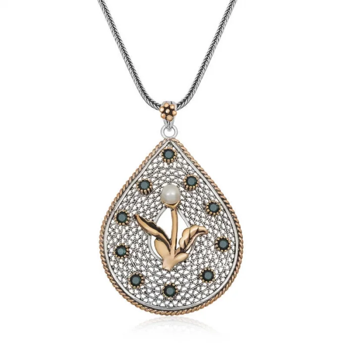 Supertrend Gümüş İnci Çiçek Otantik Bayan Kolye