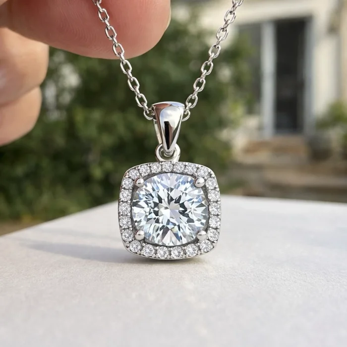 Supertrend Gümüş Kare Montür Tek Taş Kolye