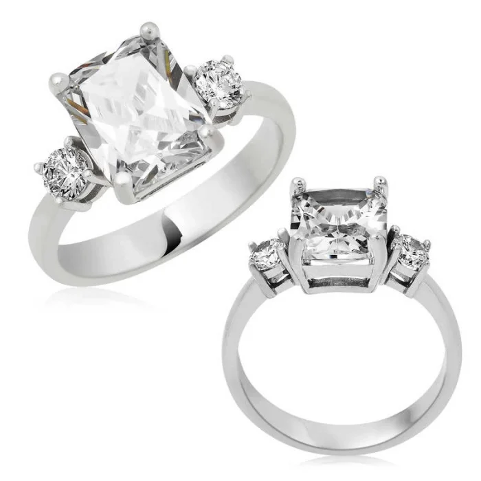 Supertrend Gümüş Kare Montür Üç Taş Bayan Yüzük