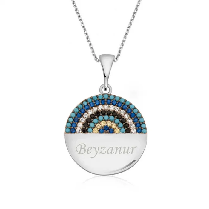 Supertrend Gümüş Mavi Taşlı İsimli Bayan Kolye