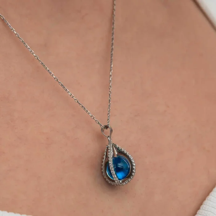 Supertrend Gümüş Mavi Zirkon Taşlı Küre Kadın Kolye