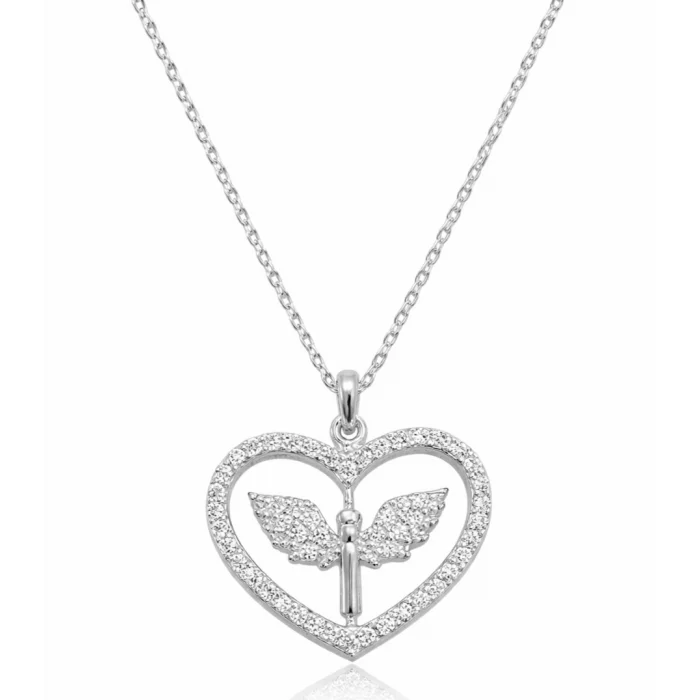 Supertrend Gümüş Mikail Meleği Figürlü Kalp Kadın Kolye