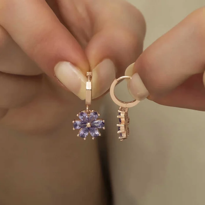 Supertrend Gümüş Mor Çiçek Bayan Küpe