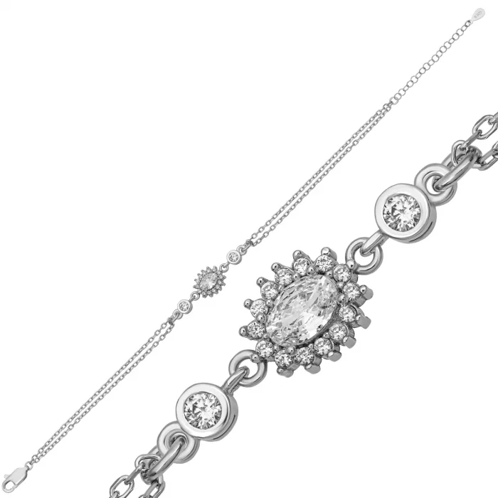 Supertrend Gümüş Oval Zirkon Taşlı Kadın Bileklik