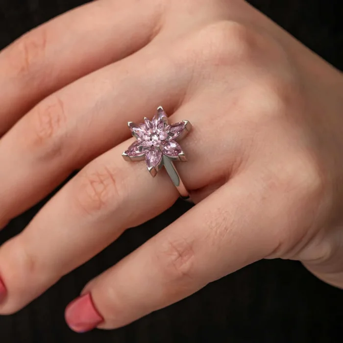 Supertrend Gümüş Pembe Lotus Çiçeği Kadın Yüzük