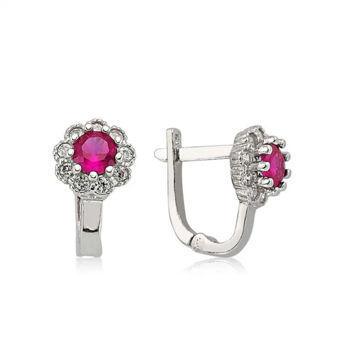 Supertrend Gümüş Pembe Taşlı Çiçek Küpe