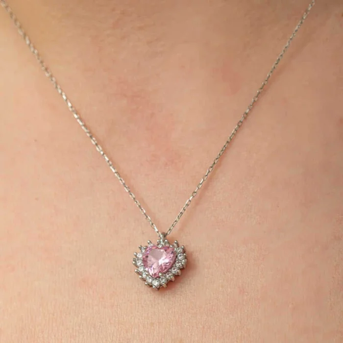 Supertrend Gümüş Pembe Taşlı Kalp Kadın Kolye
