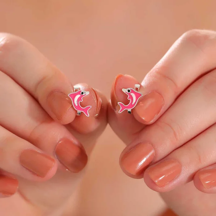 Supertrend Gümüş Pembe Yunus Balığı Çocuk Küpesi