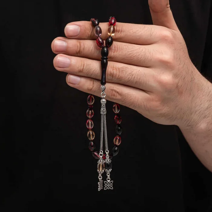 Supertrend Gümüş Püskül Sıkma Kehribar Tesbih