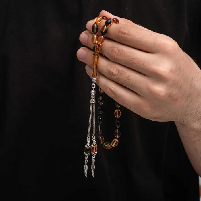 Supertrend Gümüş Püskül Sıkma Kehribar Tesbih