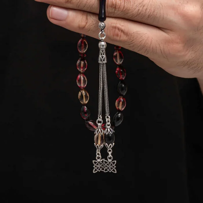 Supertrend Gümüş Püskül Sıkma Kehribar Tesbih