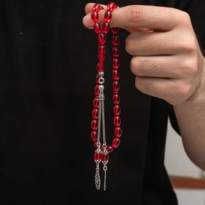 Supertrend Gümüş Püskül Sıkma Kehribar Tesbih