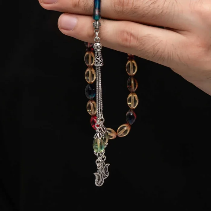 Supertrend Gümüş Püskül Sıkma Kehribar Tesbih