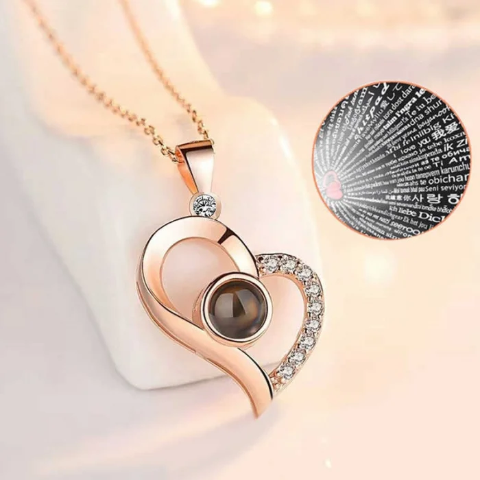 Supertrend ​gümüş Rose 100 Dilde Seni Seviyorum Kalp Kolye