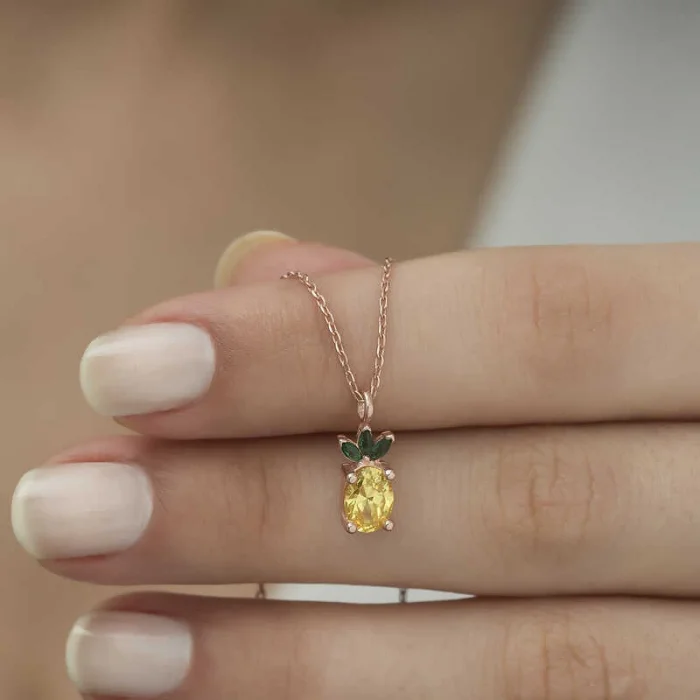 Supertrend ​gümüş Rose Ananas Figür Meyve Kolye