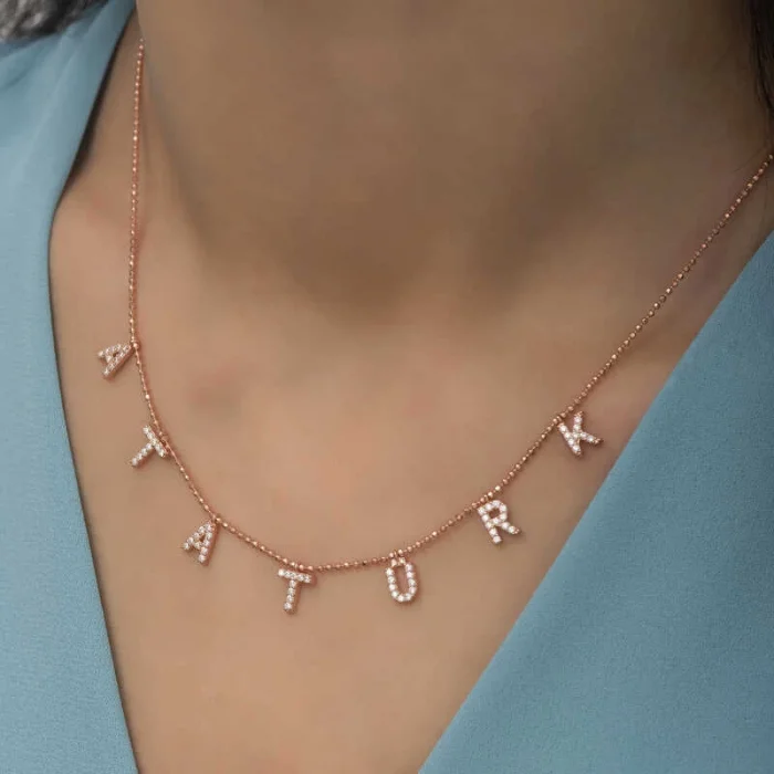 Supertrend Gümüş Rose Atatürk Yazılı Bayan Kolye