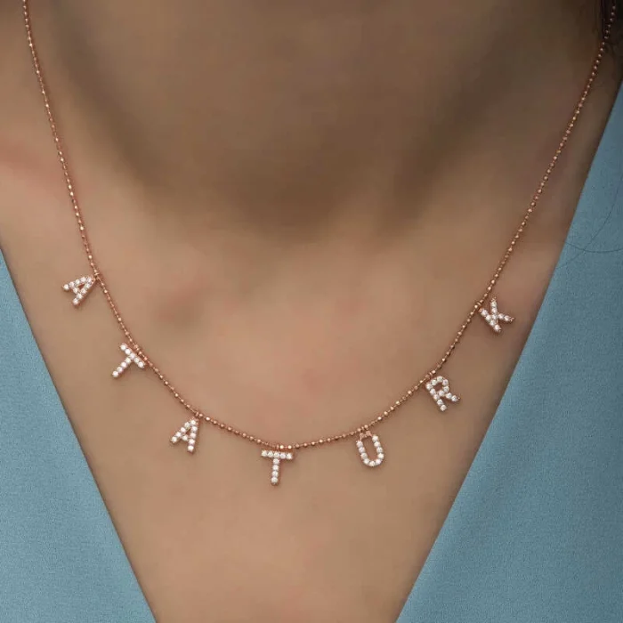 Supertrend Gümüş Rose Atatürk Yazılı Bayan Kolye