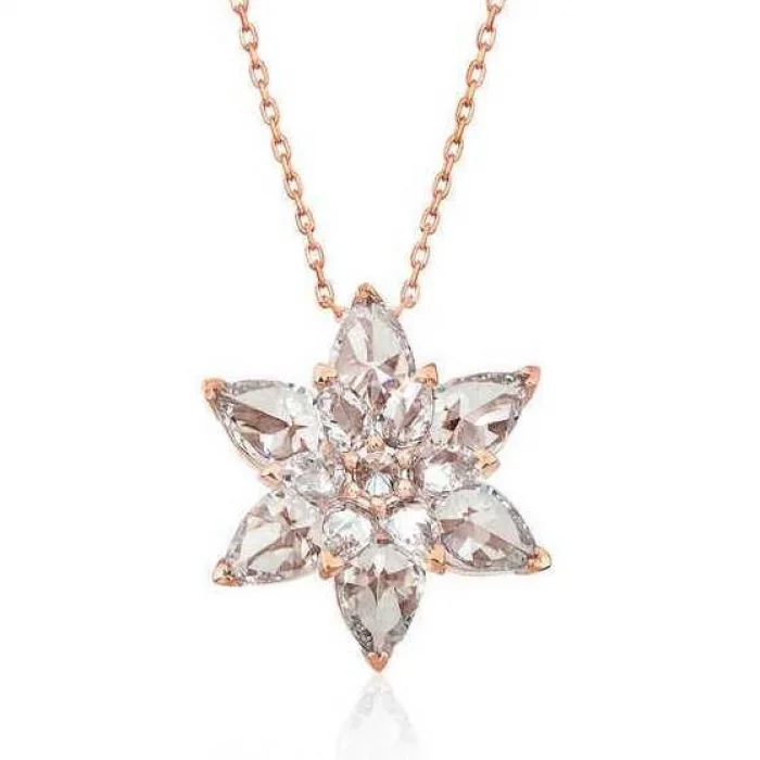 Supertrend Gümüş Rose Beyaz Lotus Çiçeği Kolye