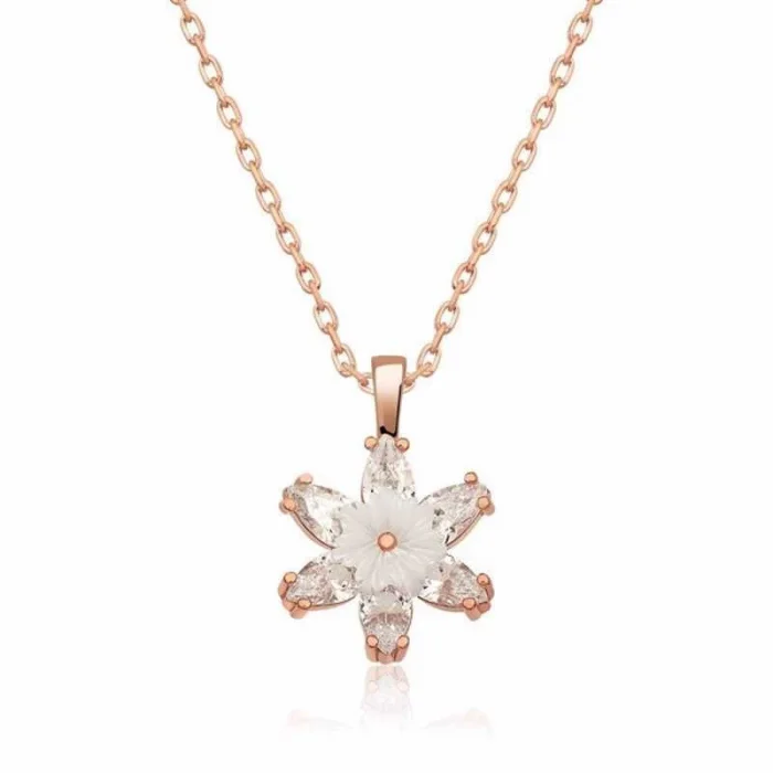 Supertrend Gümüş Rose Beyaz Lotus Çiçeği Kolye