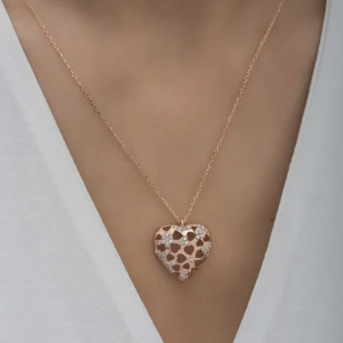 Supertrend Gümüş Rose Bombeli Kalp Kadın Kolye