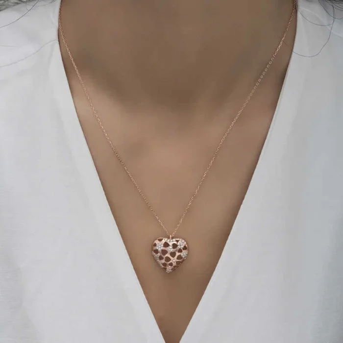 Supertrend Gümüş Rose Bombeli Kalp Kadın Kolye