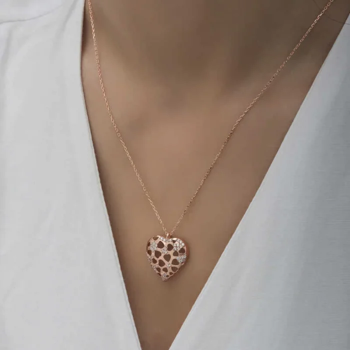 Supertrend Gümüş Rose Bombeli Kalp Kadın Kolye