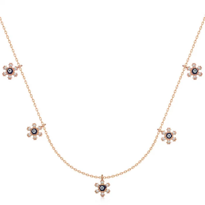 Supertrend Gümüş Rose Çiçek Nazarlı Şans Kadın Kolye