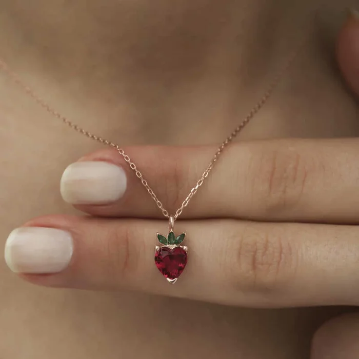 Supertrend ​gümüş Rose Çilek Figür Meyve Kolye