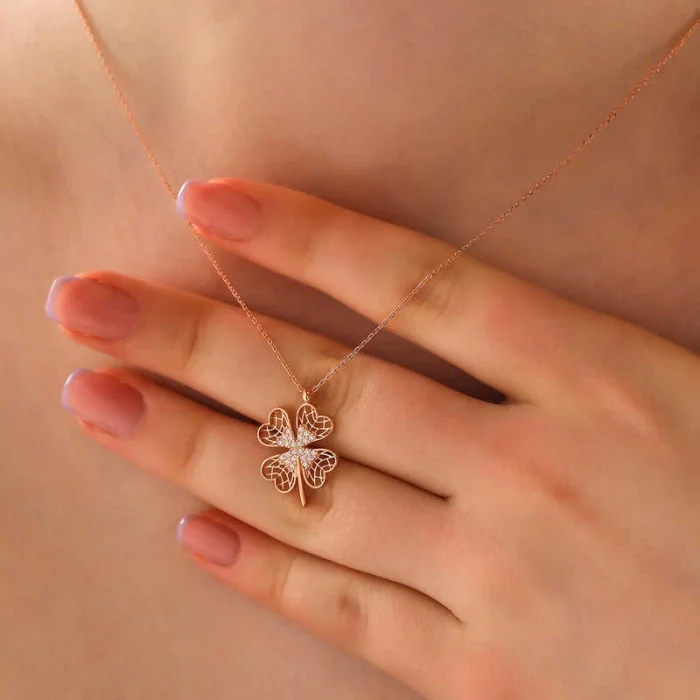 Supertrend Gümüş Rose Dört Yapraklı Yonca Kadın Kolye