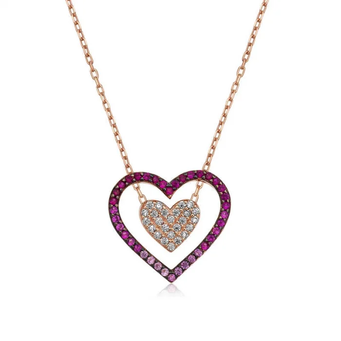 Supertrend Gümüş Rose İki Kalp Bayan Kolye