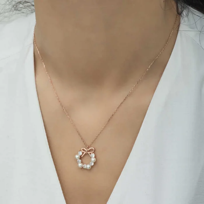Supertrend Gümüş Rose İnci Kurdele Kadın Kolye