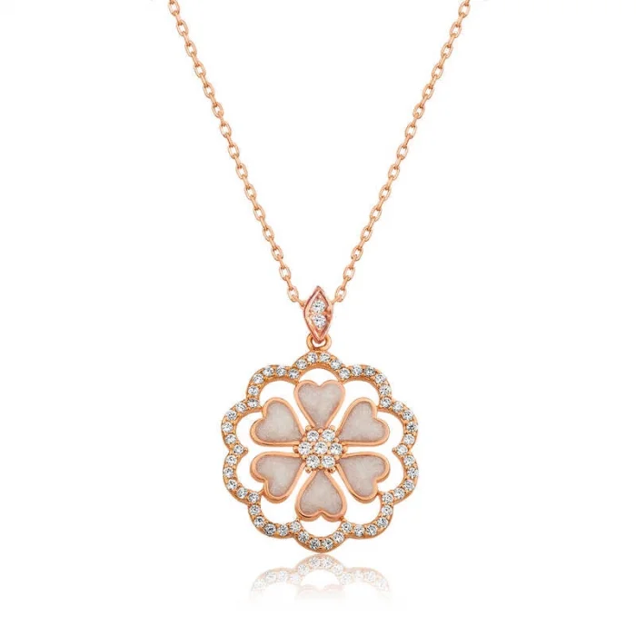 Supertrend Gümüş Rose Kalp Çiçek Bayan Kolye