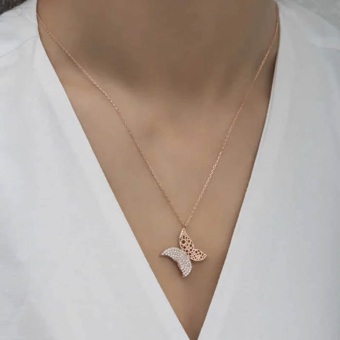 Supertrend Gümüş Rose Kelebek Kadın Kolye