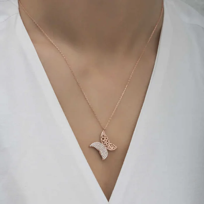 Supertrend Gümüş Rose Kelebek Kadın Kolye