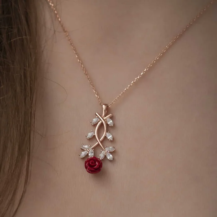 Supertrend ​gümüş Rose Kırmızı Gül Kolye