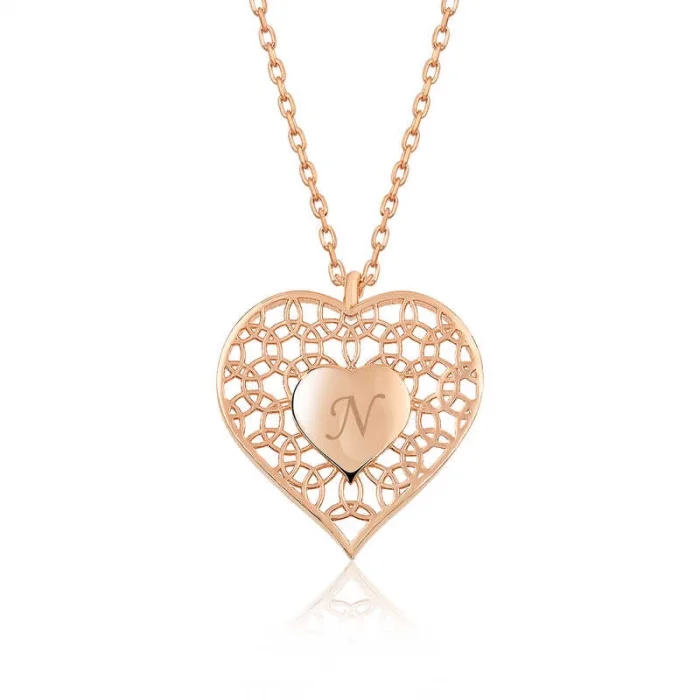 Supertrend ​gümüş Rose Kişiye Özel Kalbin İçinde Kalp Bayan Kolye