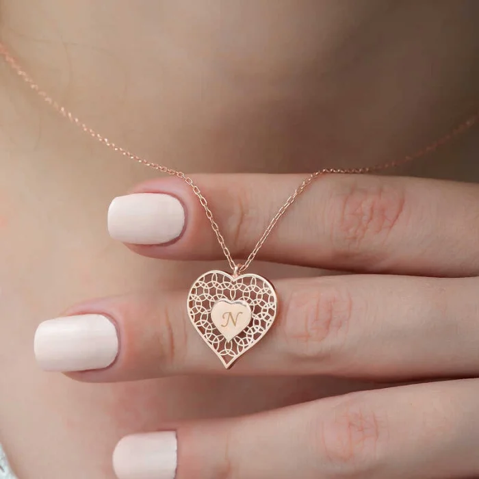 Supertrend ​gümüş Rose Kişiye Özel Kalbin İçinde Kalp Bayan Kolye