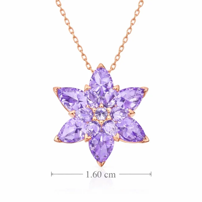 Supertrend Gümüş Rose Lila Lotus Çiçeği Kolye