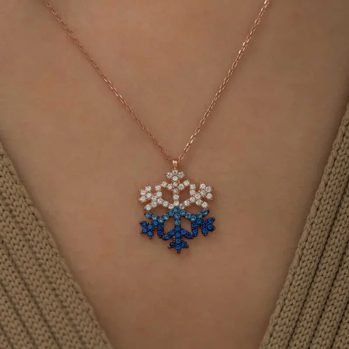 Supertrend Gümüş Rose Mavi Taşlı Kar Tanesi Kolye