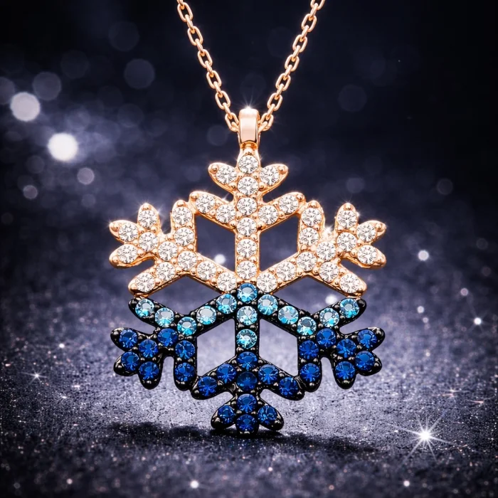 Supertrend Gümüş Rose Mavi Taşlı Kar Tanesi Kolye