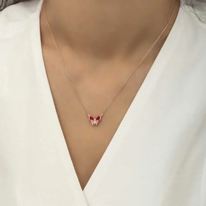 Supertrend Gümüş Rose Minimal Kelebek Bayan Kolye
