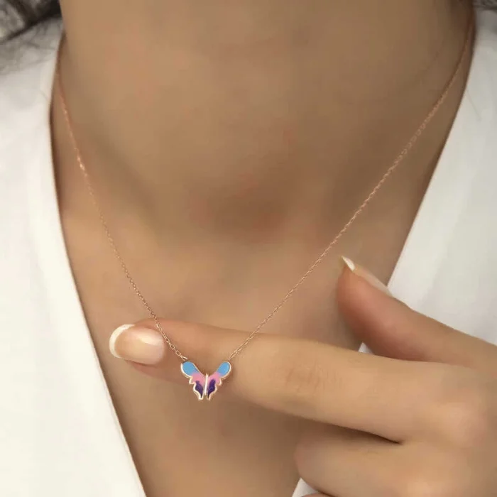 Supertrend Gümüş Rose Minimal Kelebek Bayan Kolye