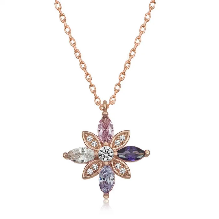 Supertrend Gümüş Rose Mix Taşlı Umut Çiçeği Kolye