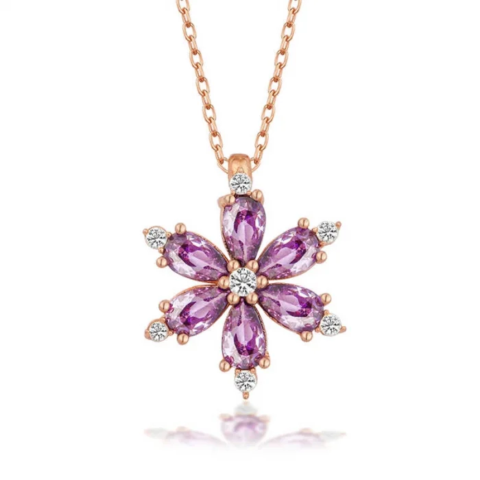 Supertrend Gümüş Rose Mor Lotus Çiçeği Kadın Kolye