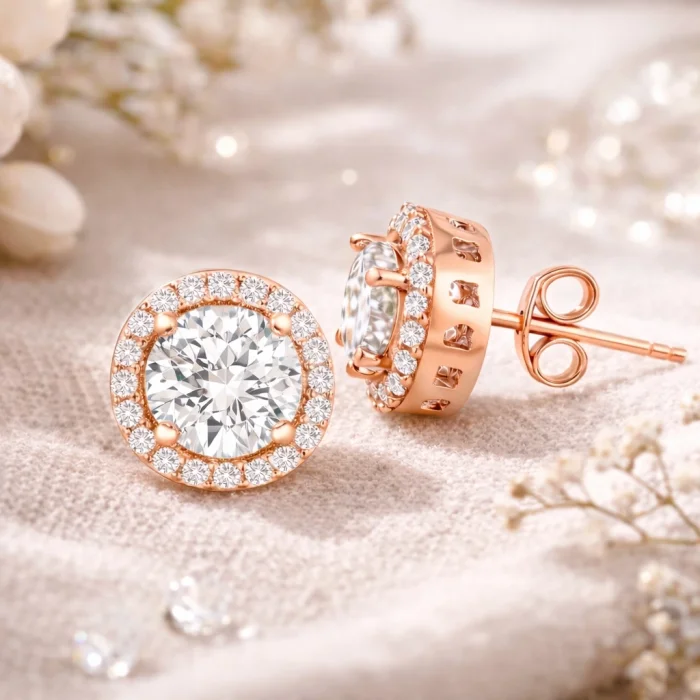 Supertrend Gümüş Rose Oval Montür Pırlanta Modeli Küpe
