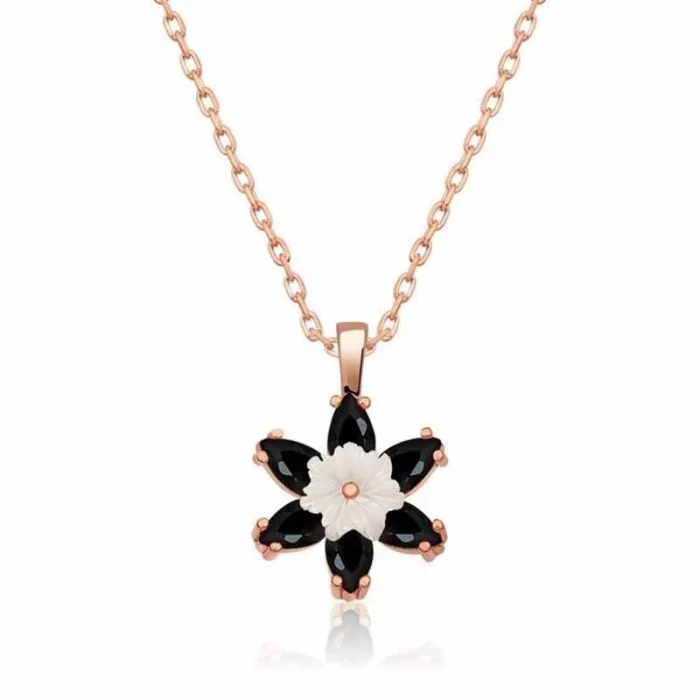 Supertrend Gümüş Rose Siyah Lotus Çiçeği Kolye